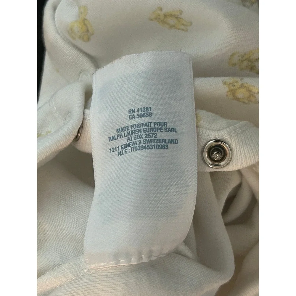 Sold* Ralph Lauren Baby 3M Polo Bear Footed Sleeper White Yellow Cotton (1282)